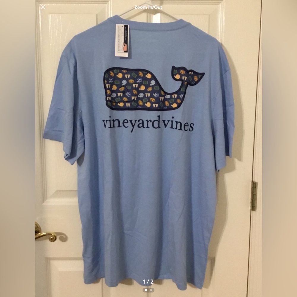 Vineyard Vines Football Toss Whale Jake Blue Short Sleeve Tee Large